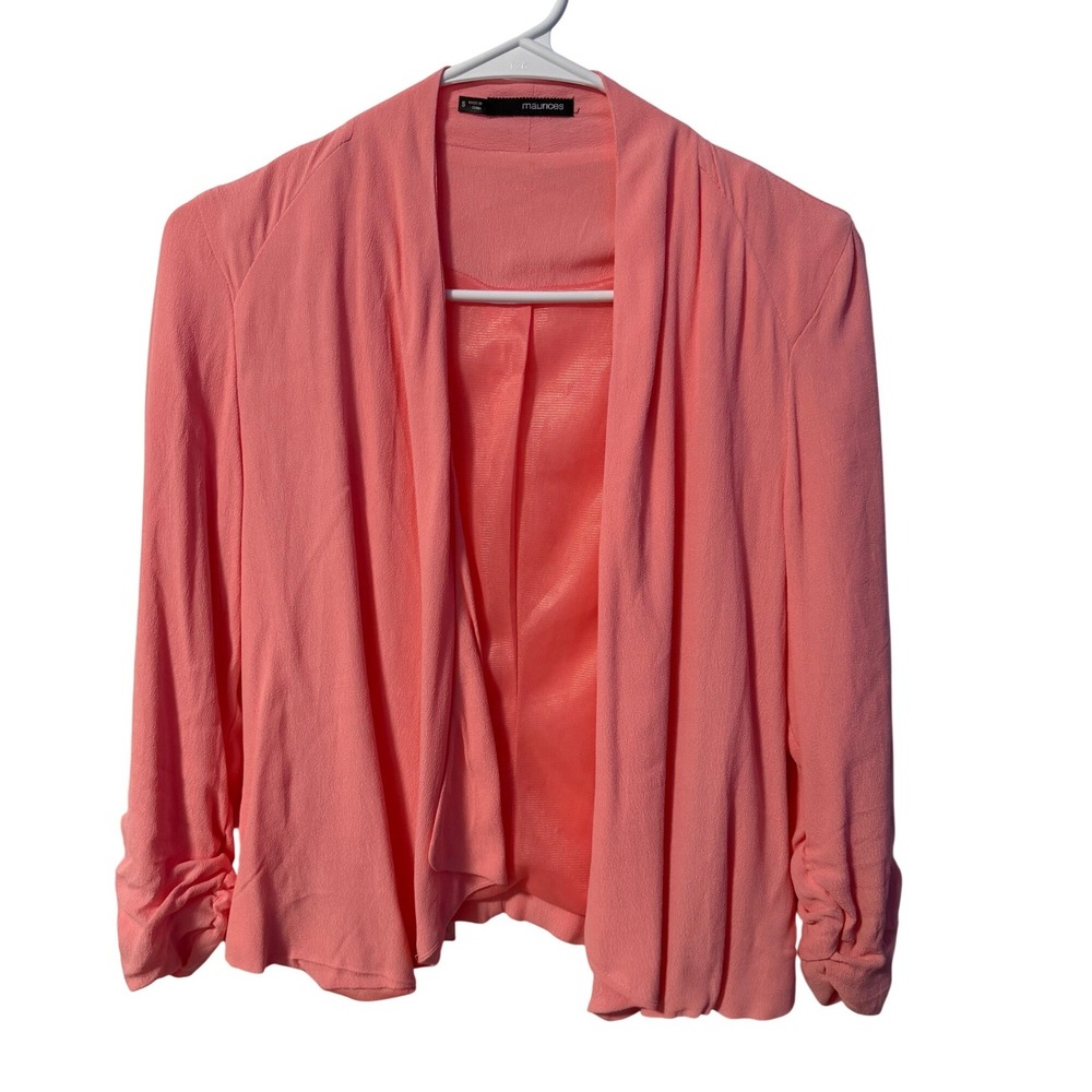 Maurices Blazer Womens Small Coral Ruched 3/4 Sleeve Open